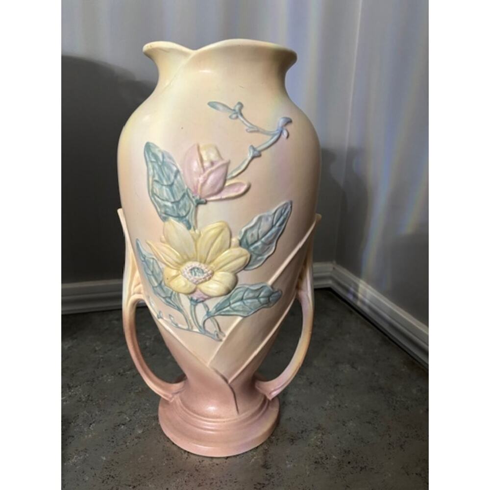 Hull Pottery Matte Magnolia Vase USA-15-16" Double Handled EUC